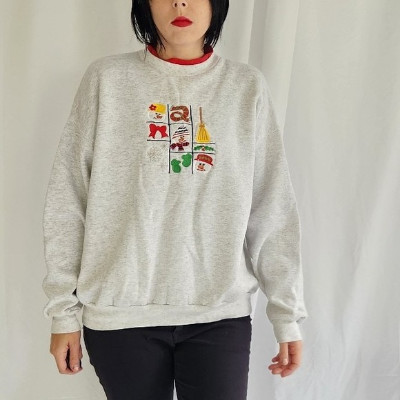 Vintage Tops - 90s/00s Gray Snowman Theme Sweatshirt